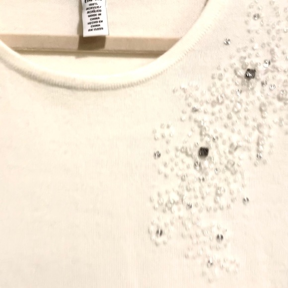 Covington Sweater Ivory Vintage Shoulder Sequins Design Pullover Sweater Size L - Picture 8 of 15